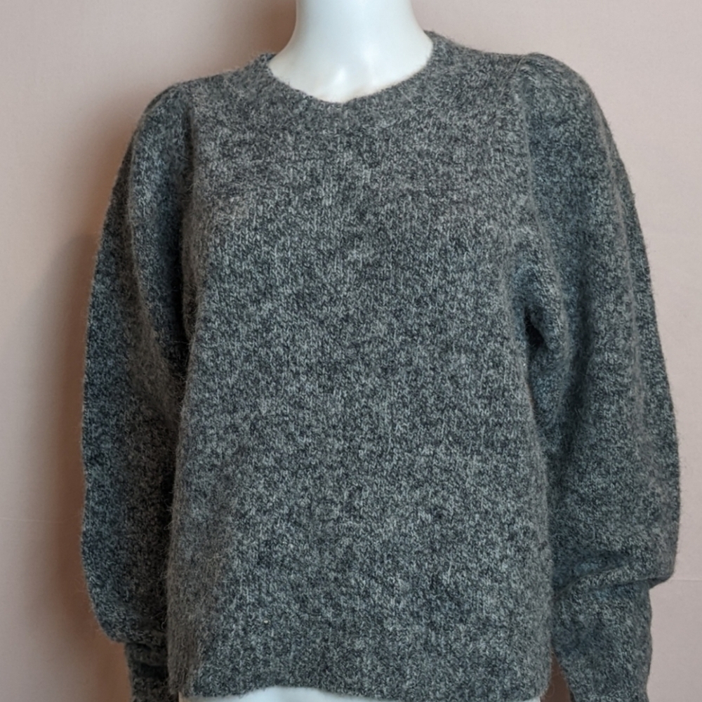 Just Female Gray Wool and Alpaca Knit Rebelo Puff Sleeve Pullover Sweater XS